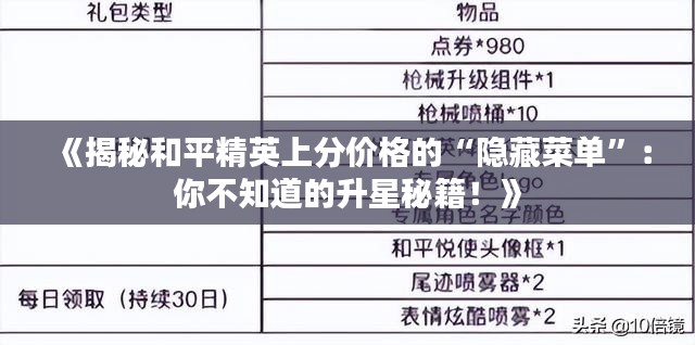 《揭秘和平精英上分价格的“隐藏菜单”:你不知道的升星秘籍!》