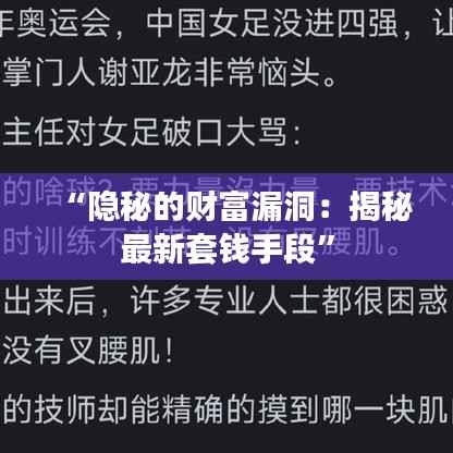 “隐秘的财富漏洞:揭秘最新套钱手段”