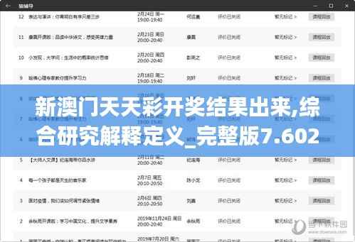 新澳门天天彩开奖结果出来,综合研究解释定义_完整版7.602
