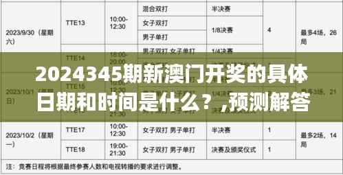 2024345期新澳门开奖的具体日期和时间是什么?,预测解答解释落实_T6.535