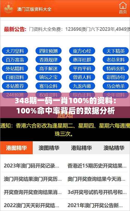 348期一码一肖100%的资料:100%命中率背后的数据分析