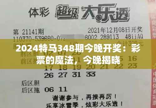 2024特马348期今晚开奖:彩票的魔法,今晚揭晓