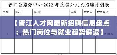 【晋江人才网最新招聘信息盘点:热门岗位与就业趋势解读】
