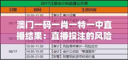 澳门一码一肖一特一中直播结果:直播投注的风险管理与资金规划