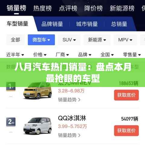八月汽车热门销量:盘点本月最抢眼的车型