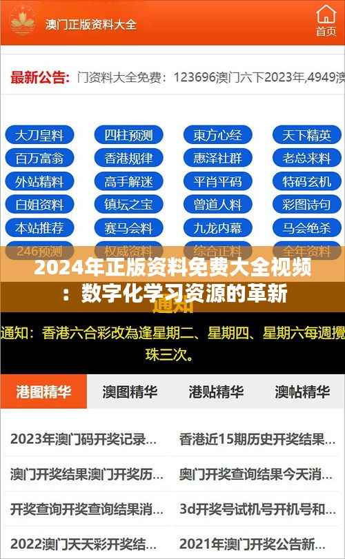 2024年正版资料免费大全视频:数字化学习资源的革新