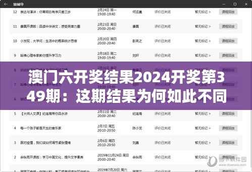 澳门六开奖结果2024开奖第349期:这期结果为何如此不同