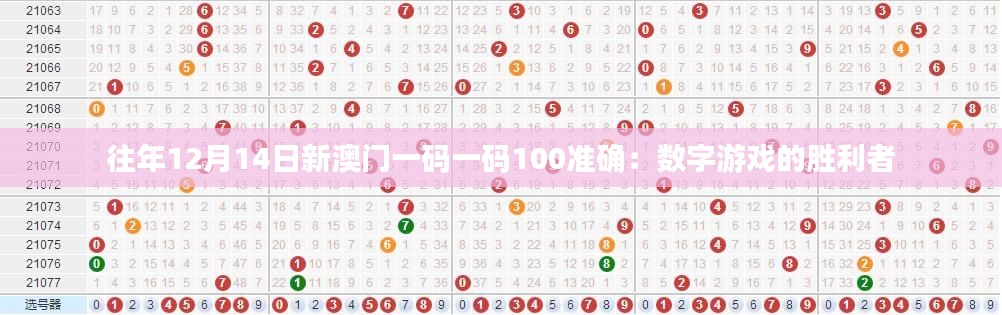 往年12月14日新澳门一码一码100准确:数字游戏的胜利者