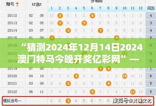 “猜测2024年12月14日2024澳门特马今晚开奖亿彩网”——亿彩网上的澳门特马，神秘的彩票世界