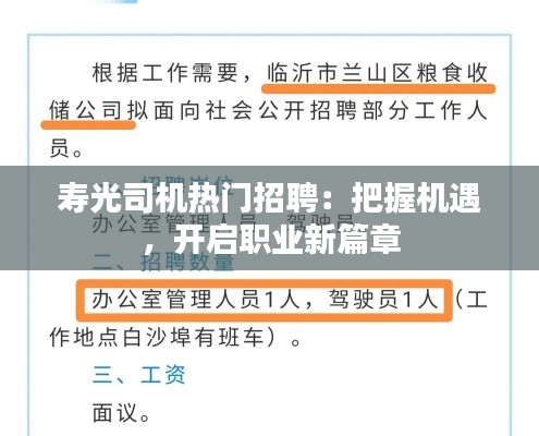 寿光司机热门招聘:把握机遇,开启职业新篇章