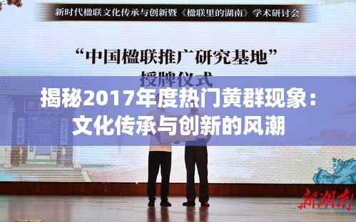 揭秘2017年度热门黄群现象:文化传承与创新的风潮