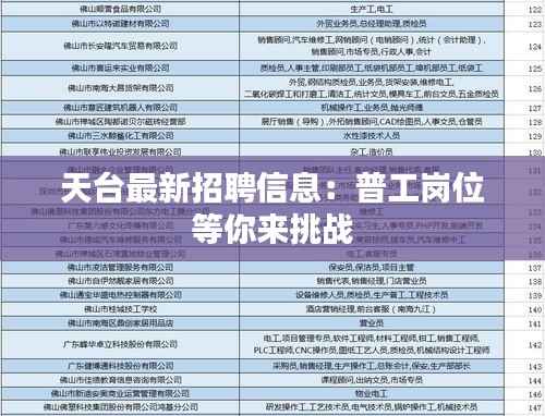 天台最新招聘信息:普工岗位等你来挑战