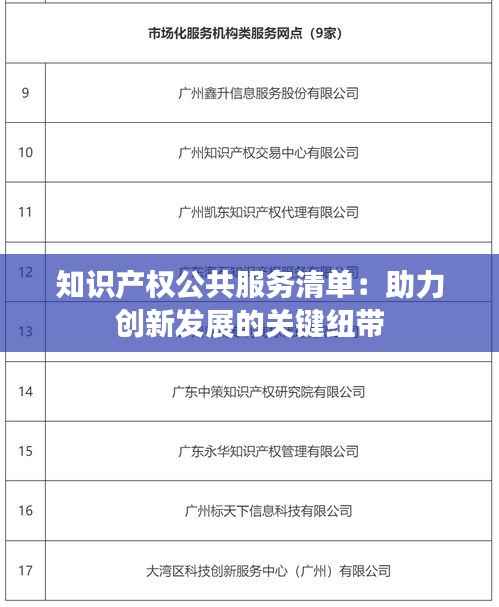 知识产权公共服务清单:助力创新发展的关键纽带