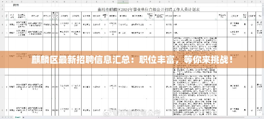 麒麟区最新招聘信息汇总:职位丰富,等你来挑战!
