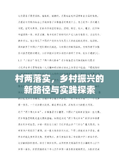 村两落实,乡村振兴的新路径与实践探索