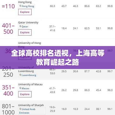 全球高校排名透视,上海高等教育崛起之路