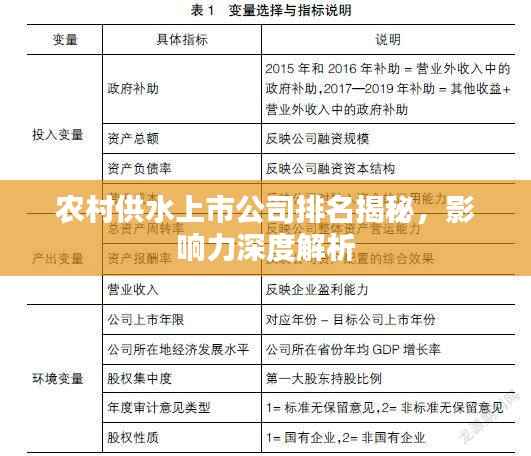 农村供水上市公司排名揭秘,影响力深度解析