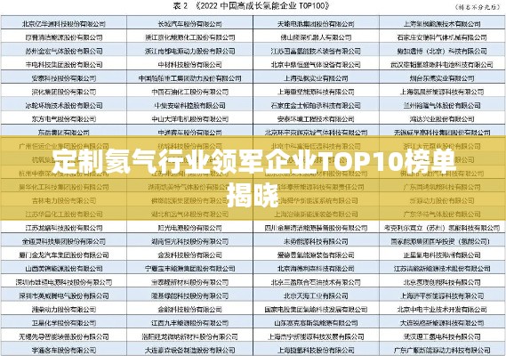 定制氦气行业领军企业TOP10榜单揭晓
