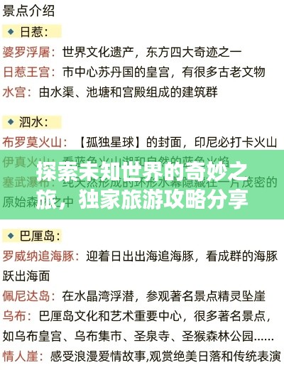 探索未知世界的奇妙之旅,独家旅游攻略分享